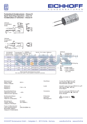 K005-600 datasheet - Funkenlosch-Kondensatoren Spark Quenching Capacitors Condensateurs d extinction