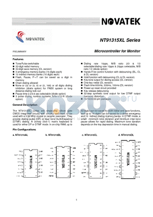 NT91315AL datasheet - Microcontroller for Monitor