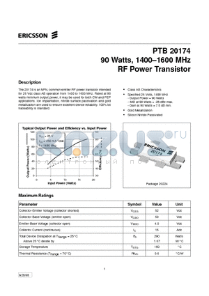 PTB20174 datasheet - 90 Watts, 1400-1600 MHz RF Power Transistor
