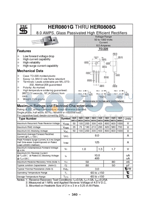 HER0804G datasheet - 8.0 AMPS. Glass Passivated High Efficient Rectifiers