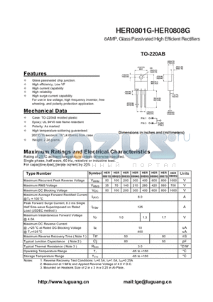 HER0804G datasheet - 8AMP. Glass Passivated High Efficient Rectifiers