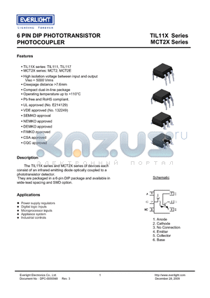 MCT2X datasheet - 6 PIN DIP PHOTOTRANSISTOR