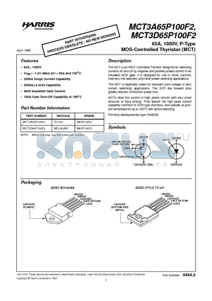 MCT3A65P100F2 datasheet - 65A, 1000V, P-Type MOS-Controlled Thyristor (MCT)