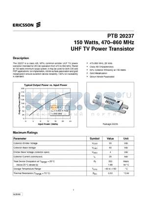 PTB20237 datasheet - 150 Watts, 470-860 MHz UHF TV Power Transistor