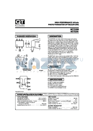 MCT5201 datasheet - HIGH-PERFORMANCE AIGAAS PHOTOTRANSISTOR OPTOCOUPLERS