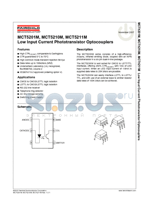 MCT5201M datasheet - Low Input Current Phototransistor Optocouplers