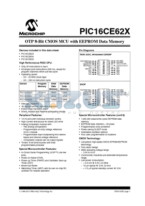 PIC16CE625 datasheet - OTP 8-Bit CMOS MCU with EEPROM Data Memory