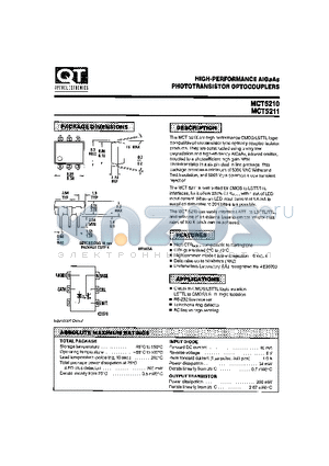 MCT5211 datasheet - HIGH-PERFORMANCE AIGAAS PHOTOTRANSISTOR OPTOCOUPLERS