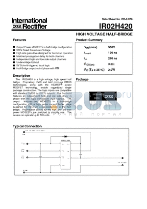 IR02H420 datasheet - HIGH VOLTAGE HALF-BRIDGE