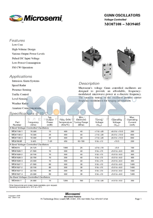 MO87108 datasheet - GUNN OSCILLATORS Voltage Controlled