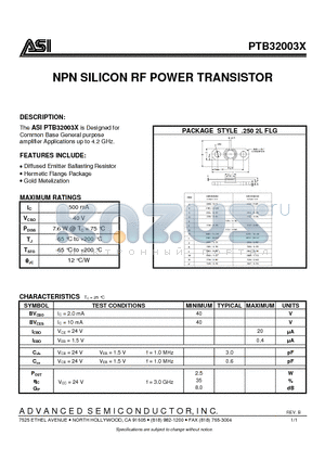 PTB32003X datasheet - NPN SILICON RF POWER TRANSISTOR