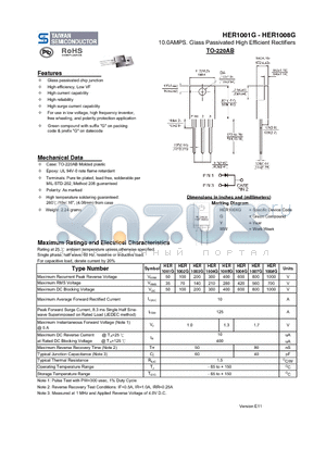 HER1003G datasheet - 10.0AMPS. Glass Passivated High Efficient Rectifiers