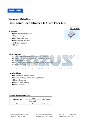 IR11-21C datasheet - Technical Data Sheet 1206 Package Chip Infrared LED With Inner Lens