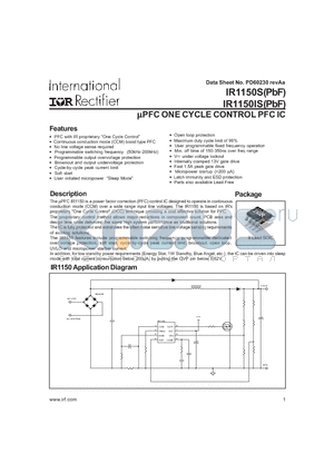 IR1150STR datasheet - UPFC ONE CYCLE CONTROL PFC IC