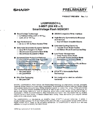 LH28F002SCH datasheet - 2-MBIT(256KBx8) SmartVoltage Flash MEMORY