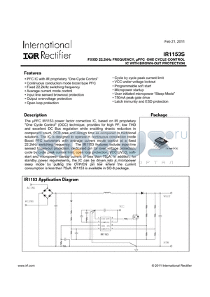 IR1153S datasheet - FIXED 22.2kHz FREQUENCY