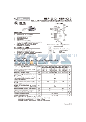 HER1006G datasheet - 10.0 AMPS. Glass Passivated High Efficient Rectifiers