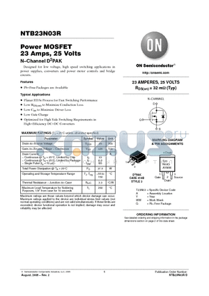 NTB23N03RG datasheet - Power MOSFET 23 Amps, 25 Volts N−Channel D2PAK