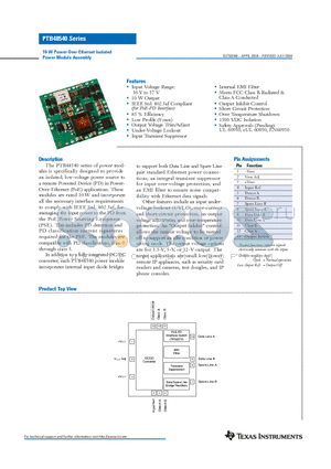 PTB48540 datasheet - 10-W Power-Over-Ethernet Isolated Power Module Assembly
