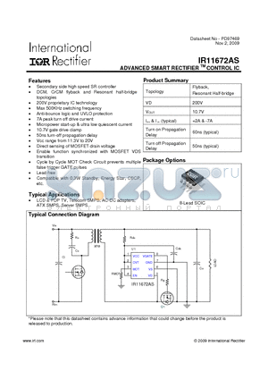 IR11672ASTRPBF datasheet - ADVANCED SMART RECTIFIER TM CONTROL IC