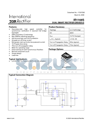 IR1168S datasheet - DUAL SMART RECTIFIER DRIVER IC