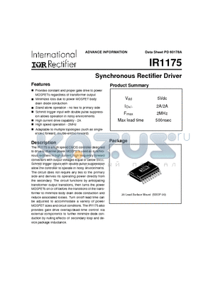 IR1175 datasheet - Synchronous Rectifier Driver