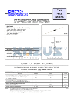P6KE400 datasheet - GPP TRANSIENT VOLTAGE SUPPRESSOR (600 WATT PEAK POWER 1.0 WATT STEADY STATE)