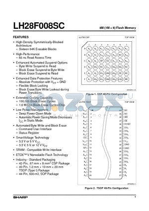 LH28F008SC datasheet - 8M (1M  8) Flash Memory