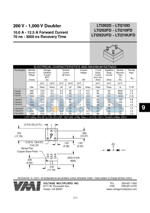 LTI206D datasheet - 200 V - 1,000 V Doubler 10.0 A - 12.5 A Forward Current 70 ns - 3000 ns Recovery Time