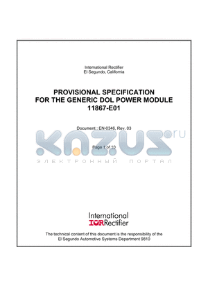 IR11867-E01 datasheet - PROVISIONAL SPECIFICATION FOR THE GENERIC DOL POWER MODULE