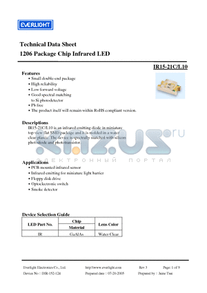 IR15-21C/L10 datasheet - Chip Infrared LED