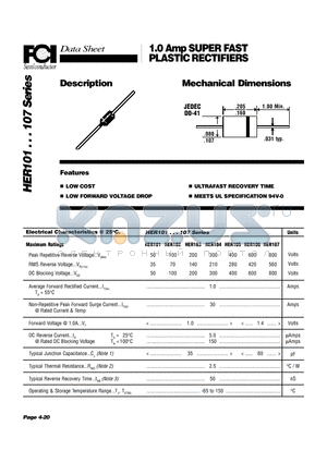 HER101 datasheet - 1.0 Amp SUPER FAST PLASTIC RECTIFIERS