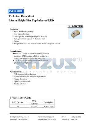 IR19-21C-TR8 datasheet - 0.8mm Height Flat Top Infrared LED