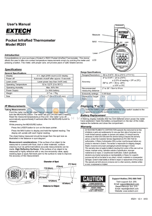 IR201 datasheet - Pocket InfraRed Thermometer