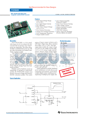 PTB78520W datasheet - 20-A, 1860-V Input Auto-Track Compatible Isolated DC/DC Converter