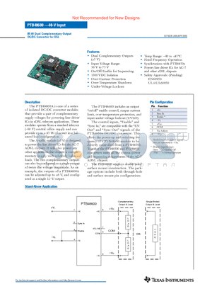 PTB48600A datasheet - 85 W Dual Complementary-Output DC/DC Converter for DSL