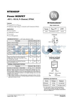 NTB5605PT4 datasheet - Power MOSFET