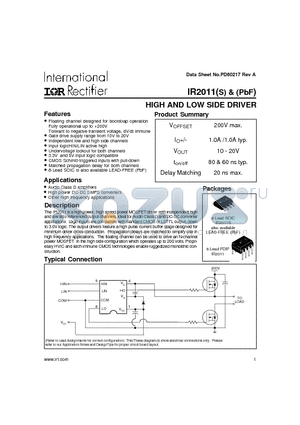 IR2011SPBF datasheet - HIGH AND LOW SIDE DRIVER