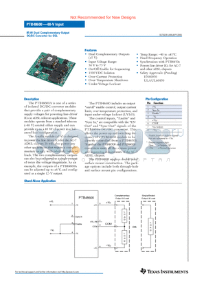 PTB48600AAZ datasheet - 85 W Dual Complementary-Output DC/DC Converter for DSL