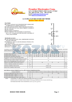 HER101 datasheet - 1A ULTRA FAST RECOVERY RECTIFIER