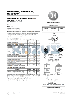 NTB5860NT4G datasheet - N-Channel Power MOSFET