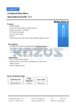 IR204C-H16-L10 datasheet - 3mm Infrared LED , T-1