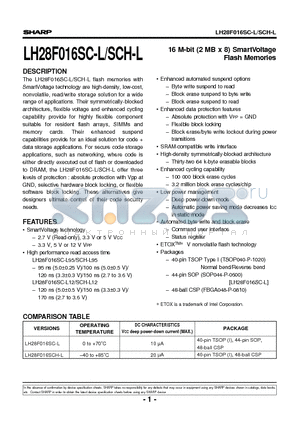 LH28F016SCH-L datasheet - 16 M-bit (2 MB x 8) SmartVoltage Flash Memories