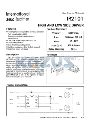 IR2101 datasheet - HIGH AND LOW SIDE DRIVER