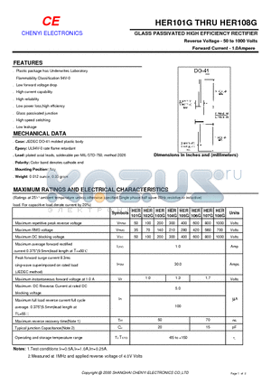 HER101G datasheet - GLASS PASSIVATED HIGH EFFICIENCY RECTIFIER