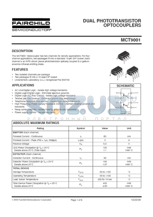 MCT9001_04 datasheet - DUAL PHOTOTRANSISTOR OPTOCOUPLERS