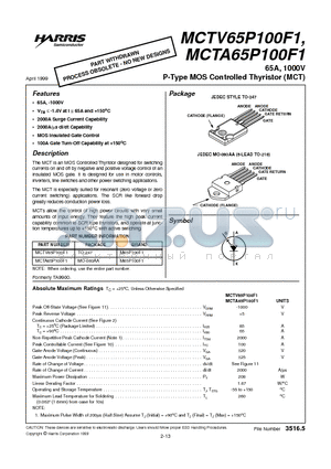 MCTA65P100F1 datasheet - 65A, 1000V P-Type MOS Controlled Thyristor (MCT)