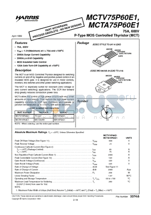 MCTA75P60E1 datasheet - 75A, 600V P-Type MOS Controlled Thyristor (MCT)