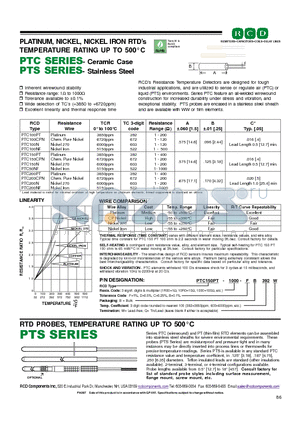 PTC150PT-1000-CB datasheet - PLATINUM, NICKEL, NICKEL IRON RTDs TEMPERATURE RATING UP TO 500`C