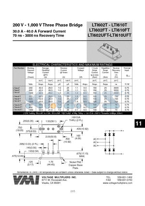 LTI606FT datasheet - 200 V - 1,000 V Three Phase Bridge 30.0 A - 40.0 A Forward Current 70 ns - 3000 ns Recovery Time